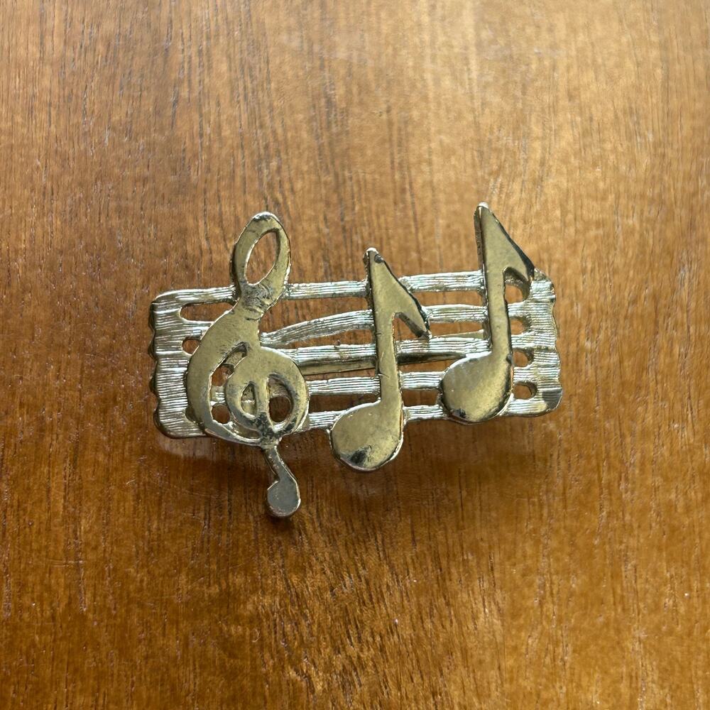 Vintage Silver Tone Music Note Brooch | Treble Clef & Note Staff Pin | Musician